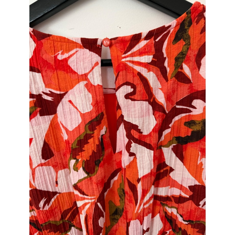 Nine West Red Tropical Leaf Tiered Midi Dress Sleeveless Small - Picture 3 of 5